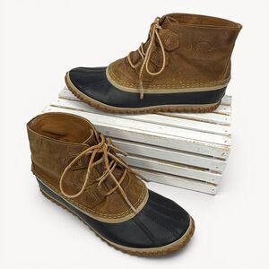 Sorel Out N About Waterproof Duck Boots Womens Size 9 Tan Leather Ankle NL2133